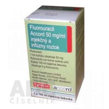 Флуороурацил (Фторурацил) Аккорд 50 мг/мл (5000 мг) по 100 мл, 1 флакон