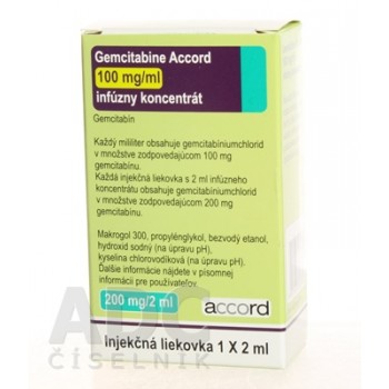 Гемцитабін Accord 100 мг/мл ліофілізат 200 мг/2 мл, 1 флакон